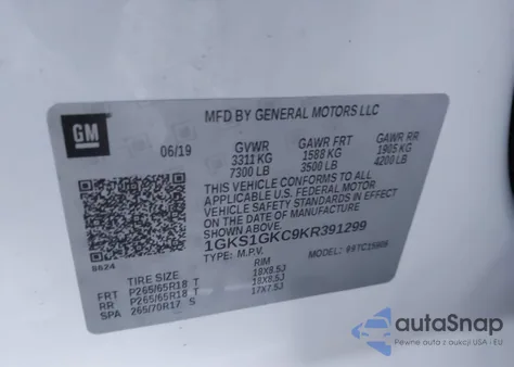 2019 GMC Yukon Xl Slt from USA, damaged, VIN 1GKS1GKC9KR391299